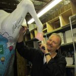 3D Pop artist Charles Fazzino in his studio with the horse for stamford Horsin' Around