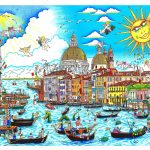 The Sun Rises Over Venice or “Il Sole Brilla su Venezia”, 3d popart of Venice, Italy by Charles Fazzino.