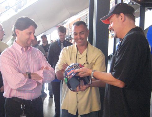 Jeff Wilpon and John Franco checking out the Fazzino 3D helmet 