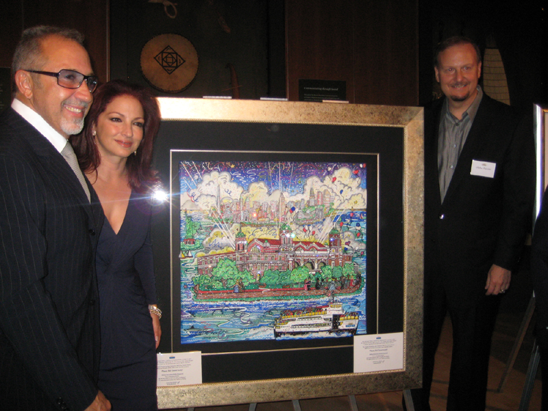 Charles Fazzino, Emilio Estefan, and Gloria Estefan at the Ellis Island Medal of Honor Awards