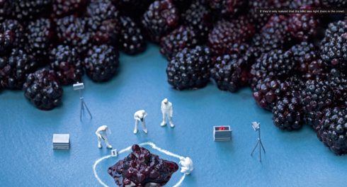 ChristopherBoffoli's photograph of three toy men dressed in white suits analyzing a crime scene where a blackberry got crushed