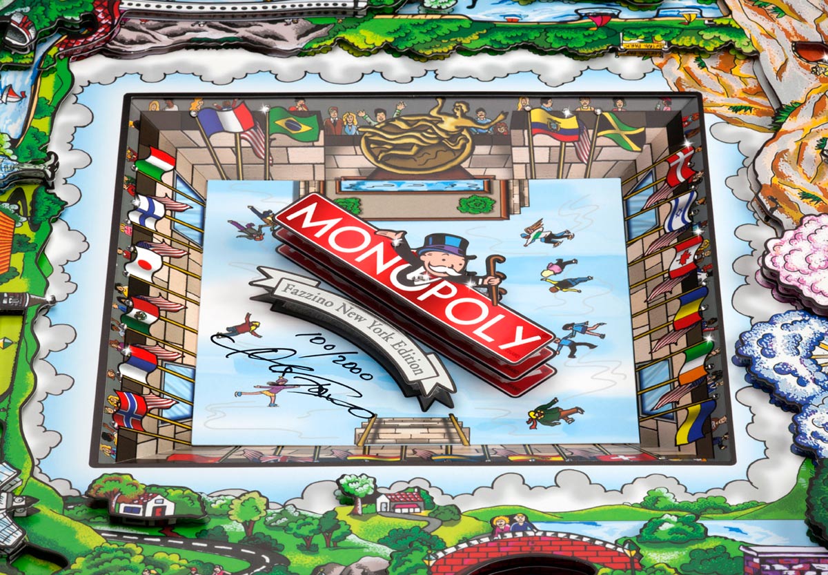 Close up view of a Fazzino Monopoly board