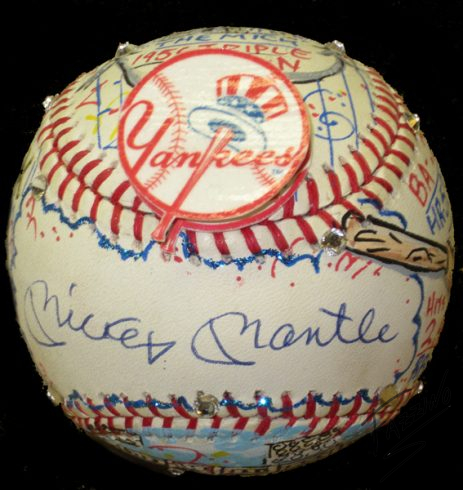 Hand-Painted Baseball Autographed by Mickey Mantle