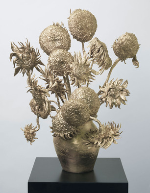 Vincent Van Gogh's famous 1888 painting "Sunflowers" into a true-to-life 3D bronze sculpture