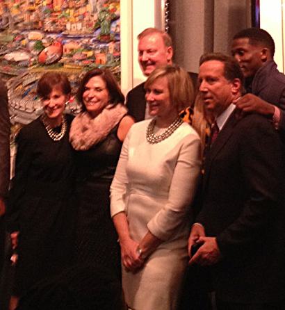 Image from the Super Bowl artwork unveiling at the Holiday House NYC with Fazzino, Biblowit, Danker, Tisch, Beck and Rolle