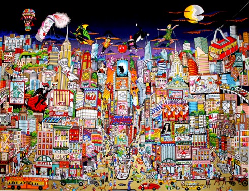 Extremely detailed pop art rendering of New York City's Broadway buildings, excitement and happenings