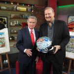 Regis Philbin and Charles Fazzino pose for a picture during the Fox Sports 1's new sports talk show, "Crowd Goes Wild."