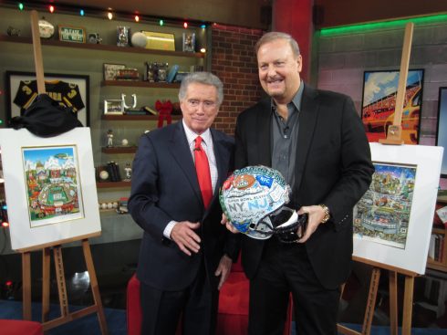 Regis Philbin and Charles Fazzino pose for a picture during the Fox Sports 1's new sports talk show, "Crowd Goes Wild."