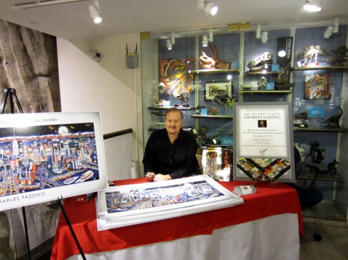 Image of Charles Fazzino at the Museum of Natural History signing his works for fans