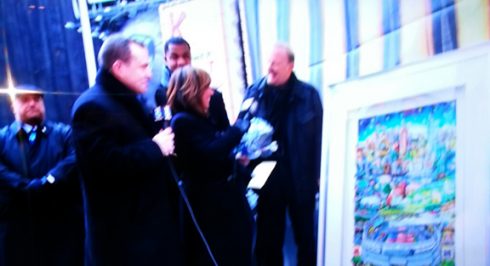 Greg Kelly, Rosanna Scotto, Quinton Coples and Charles Fazzino on the set of Good Day NY