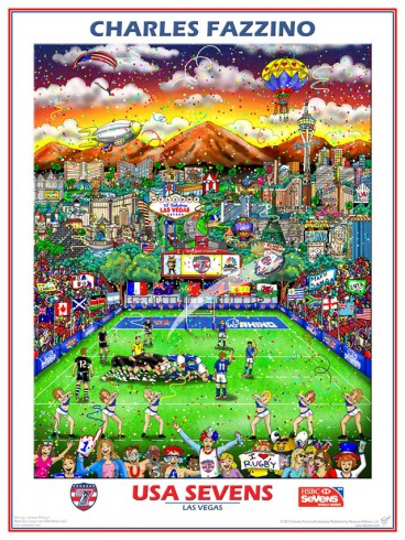 Image of Charles Fazzino's commemorative artwork for the USA sevens rugby tournament 