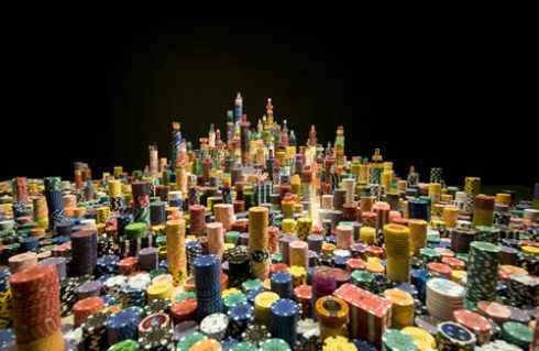 Liu Jianhua's 3D artwork, called "Dream in Conflict" of a city constructed in poker chips