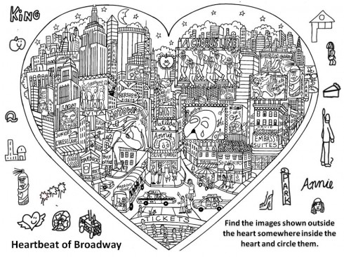 A worksheet where the student has to find certain objects inside the picture of the heart 