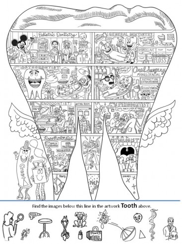 Inspired by Charles Fazzino's 3D tooth artwork, this worksheet asks students to find certain objects inside the picture of the tooth