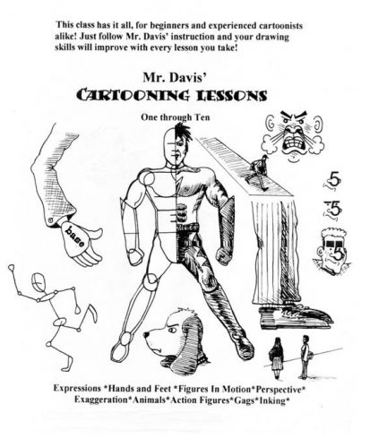 Image of the class intro flyer that describes what students will learn in Mr. Davis' cartoon class