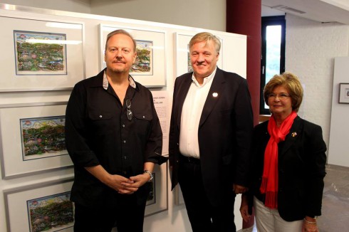 Fazzino standing with a man and a women  at the International Art Academy Heimbach/Eifel