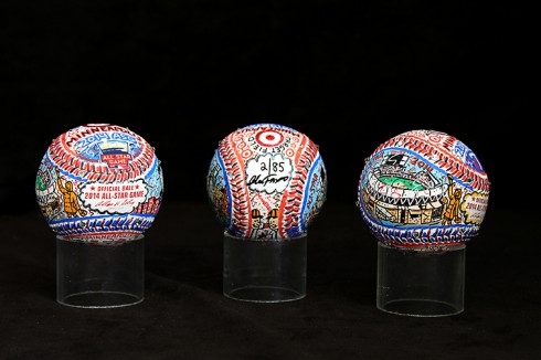 A composite image of the limited edition 2014 All-Star Game hand painted baseballs