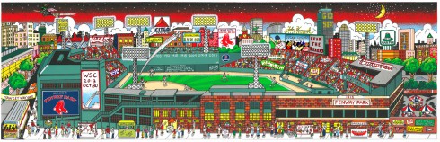 A colorful painting of Fenway Park in Boston