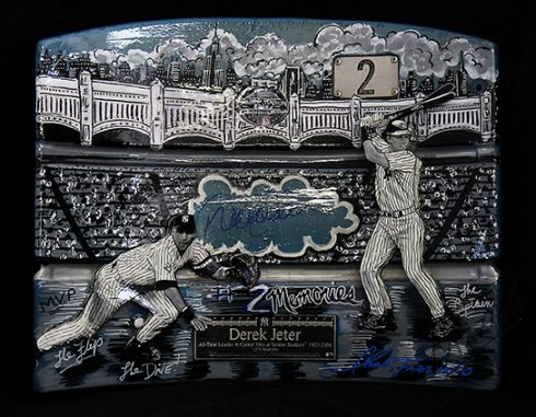 Hand-painted stadium seats by Charles Fazzino featuring Derek Jeter