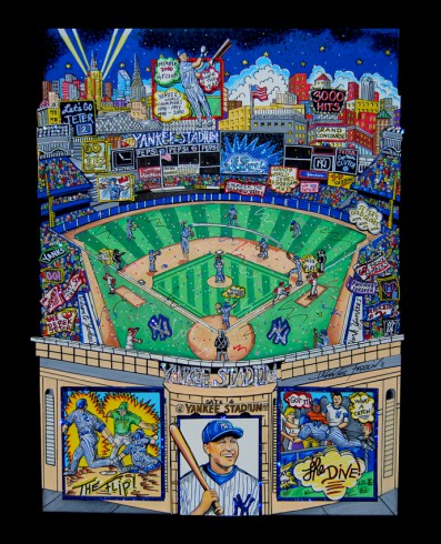 Image of a colorful piece of artwork created by Charles Fazzino, baseball themed to celebrate Derek Jeter's legendary career