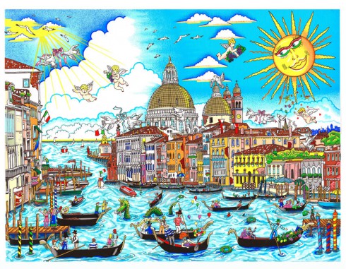 Cityscape artwork created by Charles Fazzino of Venice, Italy