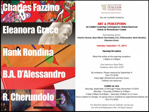Image of the invitation to the Charles Fazzino art exhibition Art & Perception at the Westchester Italian Cultural Center