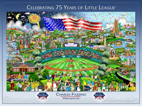 Image of the artwork created by Charles Fazzino for the Little League's 75th anniversary celebration