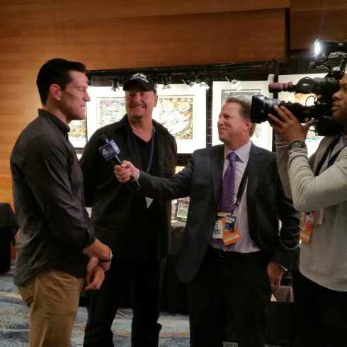 NY Giant Steve Weatherford, Fazzino, and NBC 4's Bruce Beck