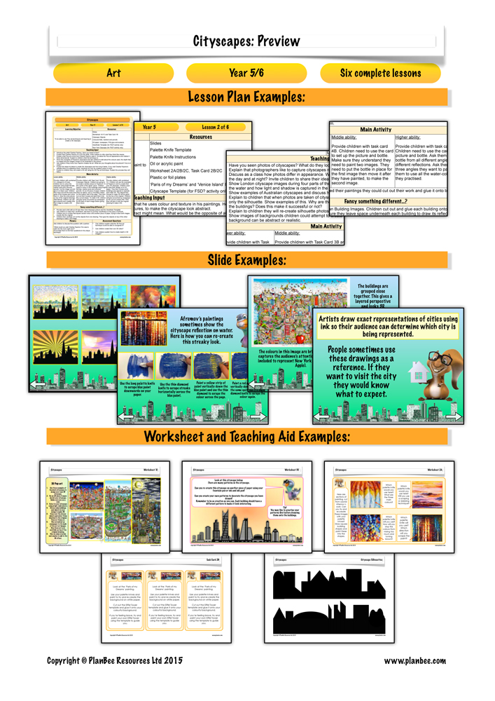 Plan Bee art lesson plan cityscapes by Fazzino