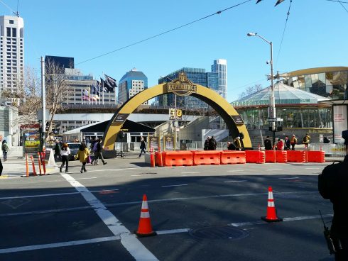 The NFLX Arch - a view from the NFL Shop on Moscone Center West 