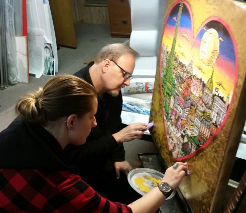 Charles and Heather Fazzino working on a collaborated piece