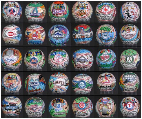 Hand-painted baseballs for teams that are in the major leagues