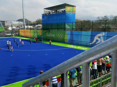 A view of the Olympic Field Hockey event at Deodoro Park in Rio de Janeiro for the 2016 Summer Olympic Games.