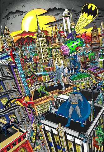 2016 pop art piece done by Charles Fazzino: Batman Rules the Night