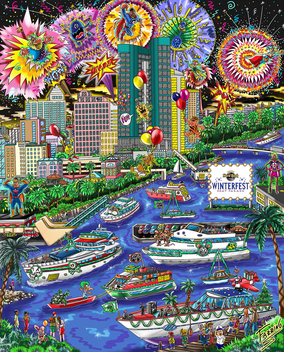 Winterfest Boat Parade 2016 Fort Lauderdale, done by Charles Fazzino