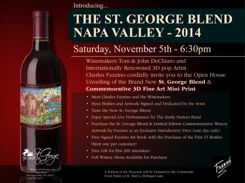 St. George Blend Napa Valley 2014 flyer featuring Charle Fazzino's artwork