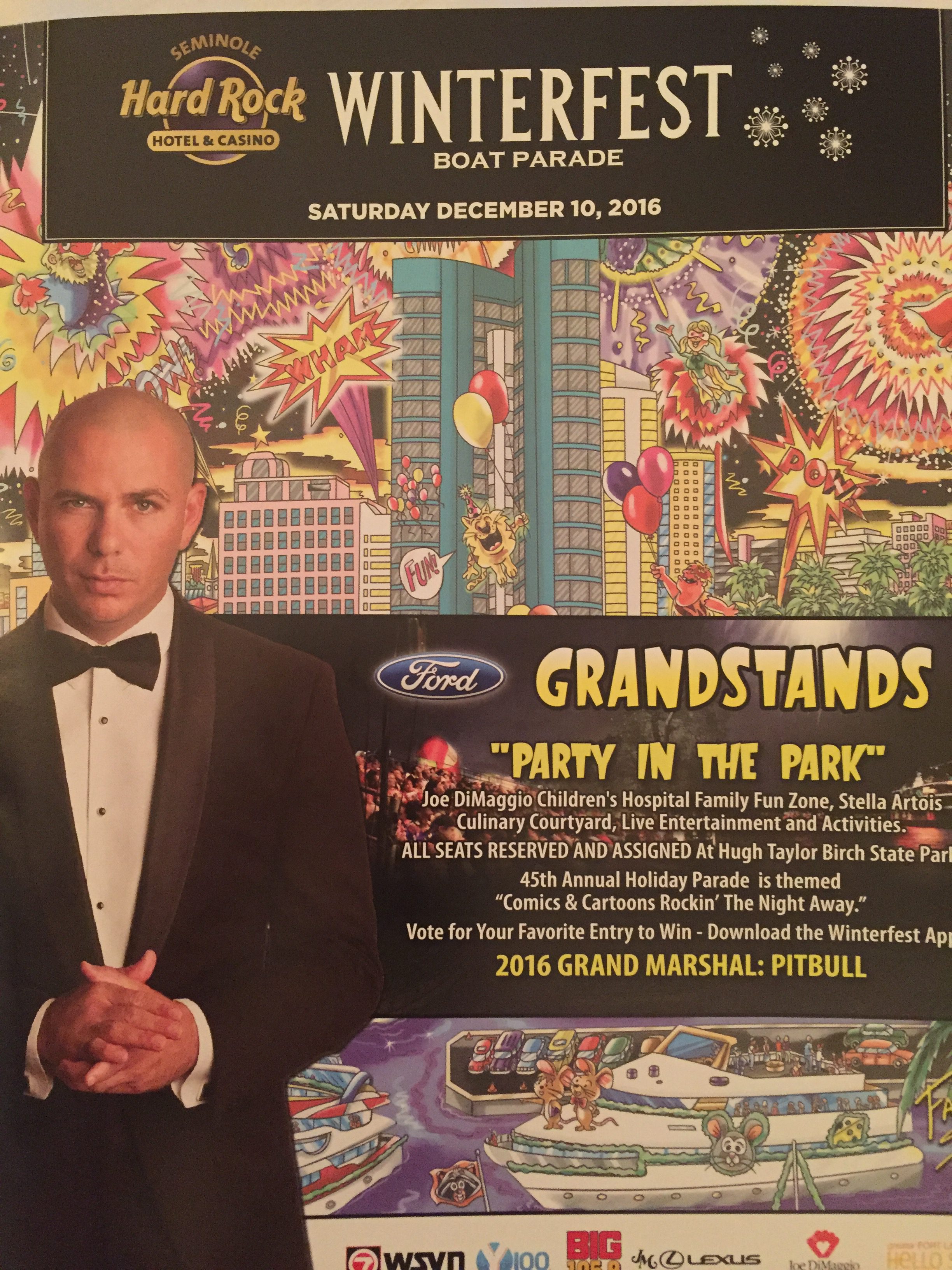 Grand Marshall Pitbull will be at Ft. Lauderdale's Winterfest Boat Parade 2016