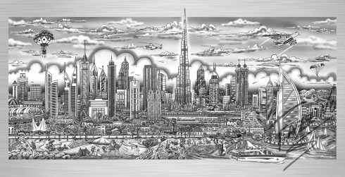 Charles Fazzino "Illusions of Dubai" piece on aluminum 