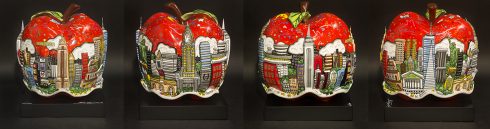 Charles Fazzino's New Release: Pop Goes the Big Apple - Red apple sculpture of New York City skyline