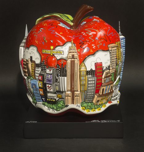 Charles Fazzino's New Release: Pop Goes the Big Apple - Red apple sculpture of New York City skyline