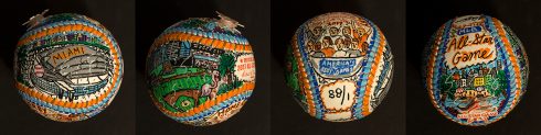 The 2017 All-Stars limited edition hand-painted baseball with a shot from each side
