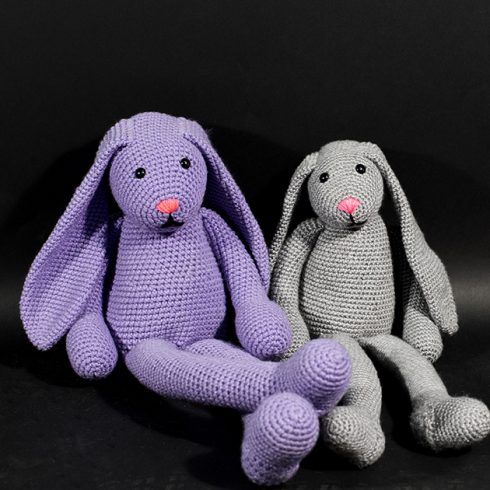 Purple and grey crocheted bunny rabbits | Christina's Crocheted Characters