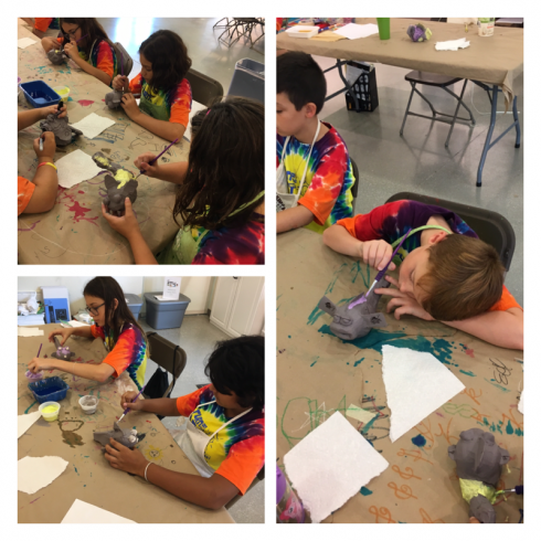 Collage of Kids Need More Art at Pine Jog Environmental Science create Pufferfish out of recycled baseballs 