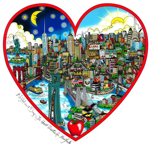 New York City night and day, 3D pop are piece done by Charles Fazzino - Night and Day the Heart Beats for NY