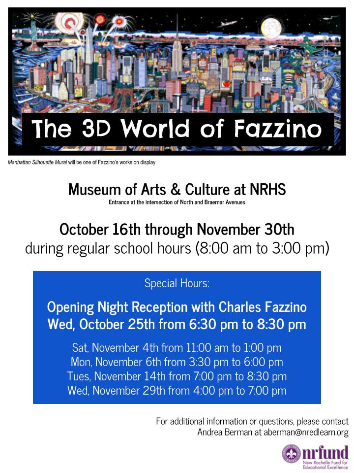 Charles Fazzino and NRFund flyer for Museum of Arts and Culture in New Rochelle