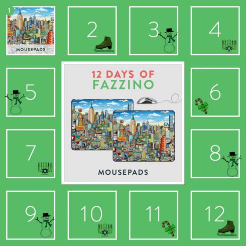 First day of Fazzino- NYC Mousepad - 12 days of Fazzino trivia giveaway calendar card