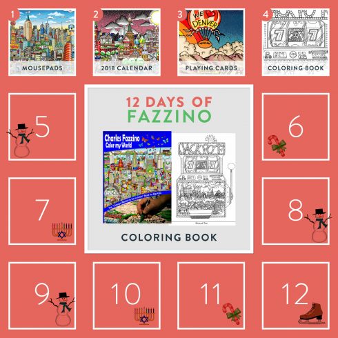 12 Days of Fazzino calendar card - Coloring book giveaway 