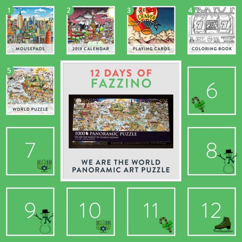 1000 piece world puzzle by Charles Fazzino - 12 Days of Fazzino calendar card