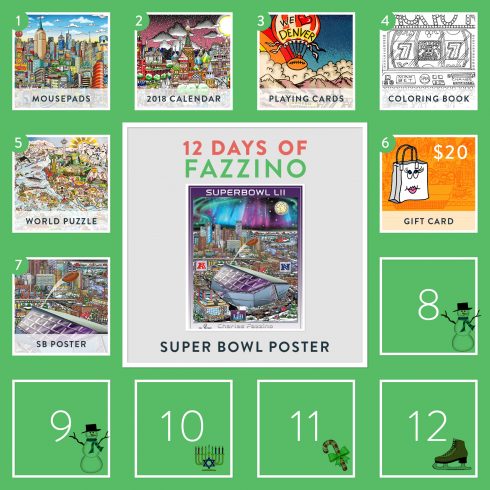 12 Days of Fazzino Calendar Card - Super bowl poster giveaway