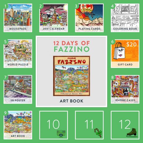 12 Days of Fazzino calendar card - Fazzino 3d pop art book giveaway